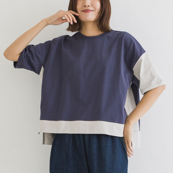 【kermu】再生棉拼色寬版T恤 Japan E-Shop