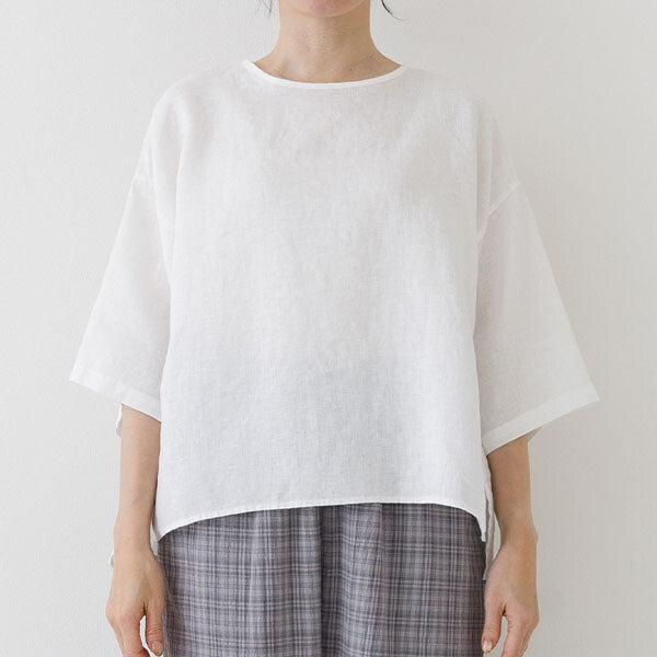 【crea delice】亞麻後背打褶寬版短袖上衣 Japan E-Shop