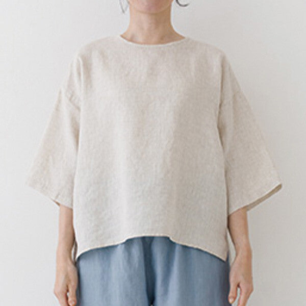 【crea delice】亞麻後背打褶寬版短袖上衣 Japan E-Shop