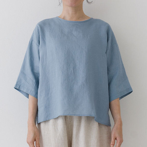 【crea delice】亞麻後背打褶寬版短袖上衣 Japan E-Shop