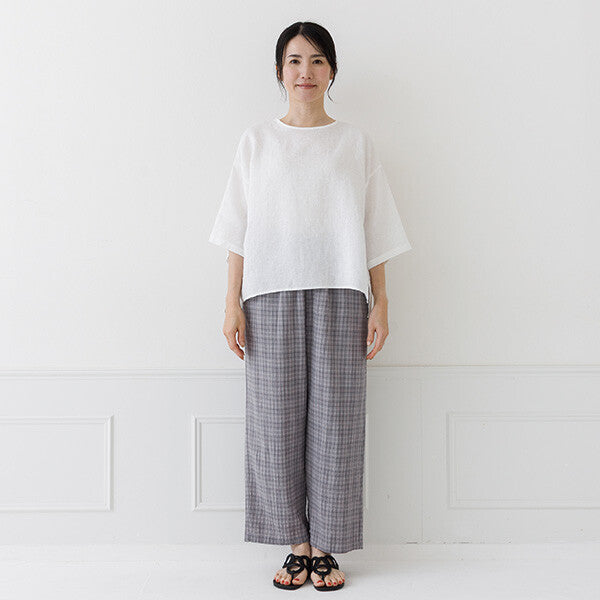 【crea delice】亞麻後背打褶寬版短袖上衣 Japan E-Shop