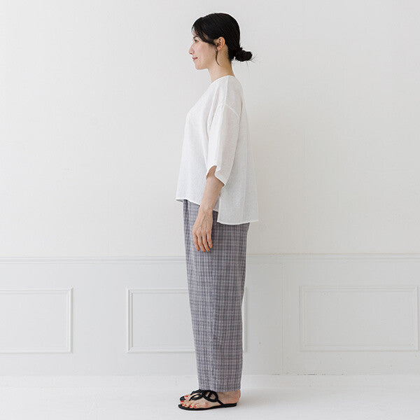 【crea delice】亞麻後背打褶寬版短袖上衣 Japan E-Shop