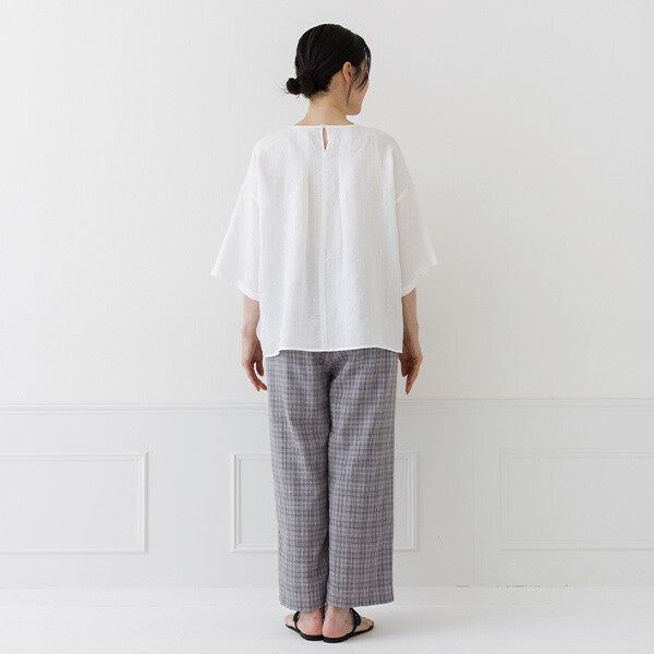 【crea delice】亞麻後背打褶寬版短袖上衣 Japan E-Shop
