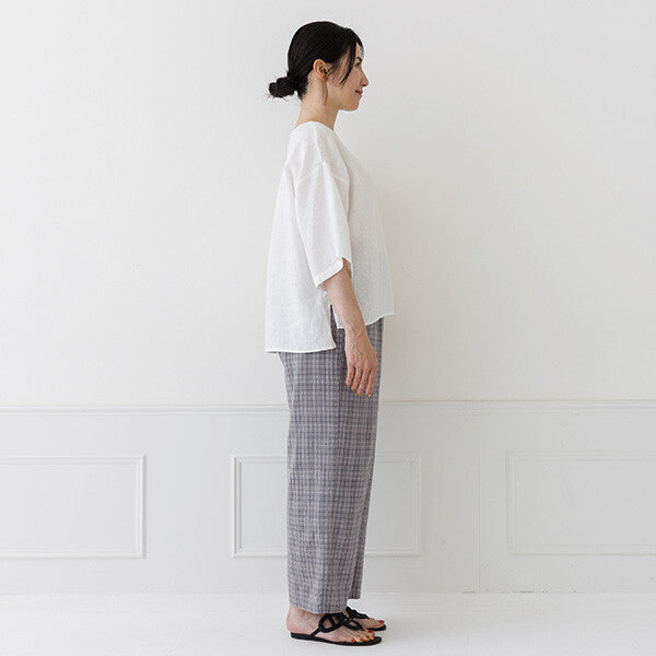 【crea delice】亞麻後背打褶寬版短袖上衣 Japan E-Shop