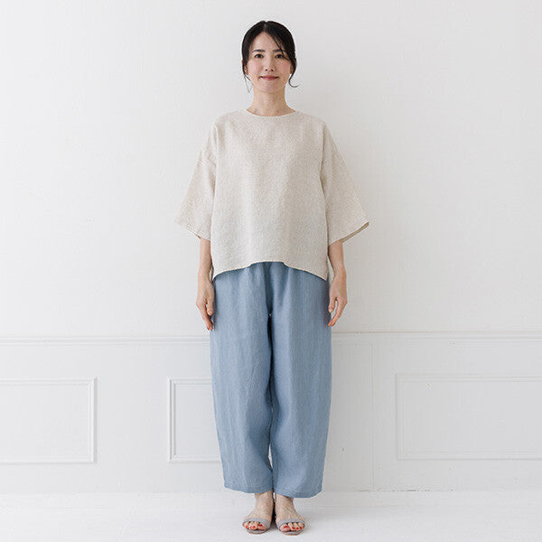 【crea delice】亞麻後背打褶寬版短袖上衣 Japan E-Shop