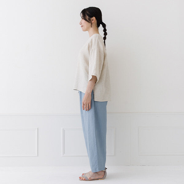 【crea delice】亞麻後背打褶寬版短袖上衣 Japan E-Shop