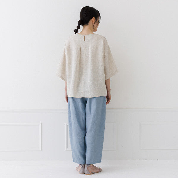 【crea delice】亞麻後背打褶寬版短袖上衣 Japan E-Shop
