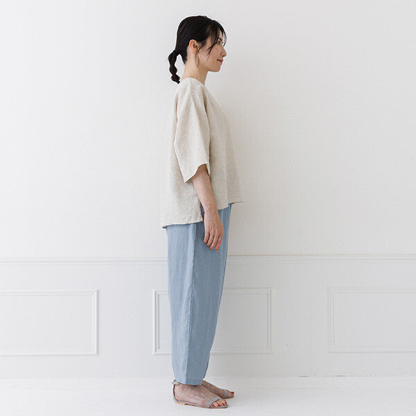 【crea delice】亞麻後背打褶寬版短袖上衣 Japan E-Shop