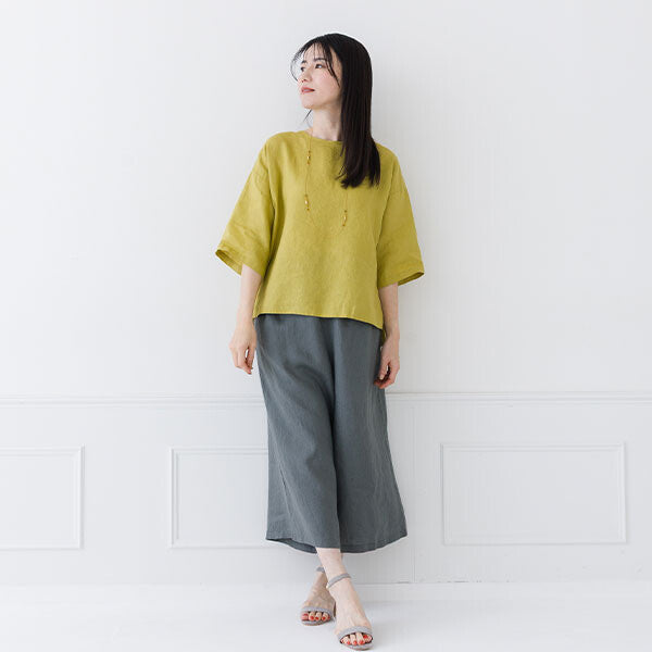 【crea delice】亞麻後背打褶寬版短袖上衣 Japan E-Shop
