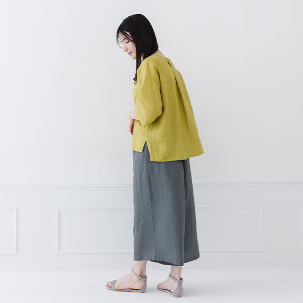 【crea delice】亞麻後背打褶寬版短袖上衣 Japan E-Shop