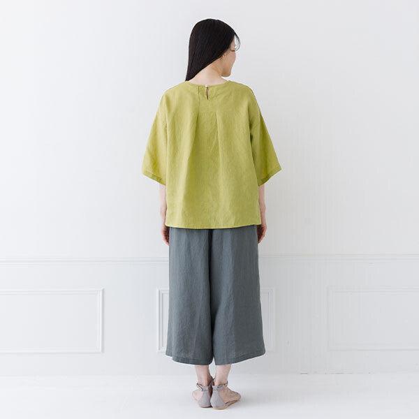 【crea delice】亞麻後背打褶寬版短袖上衣 Japan E-Shop