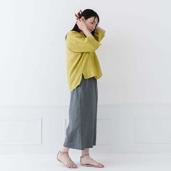 【crea delice】亞麻後背打褶寬版短袖上衣 Japan E-Shop