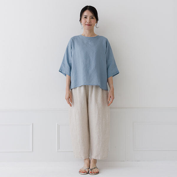 【crea delice】亞麻後背打褶寬版短袖上衣 Japan E-Shop