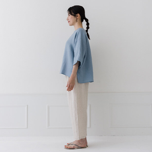 【crea delice】亞麻後背打褶寬版短袖上衣 Japan E-Shop
