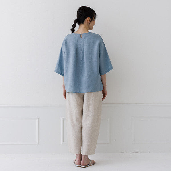 【crea delice】亞麻後背打褶寬版短袖上衣 Japan E-Shop