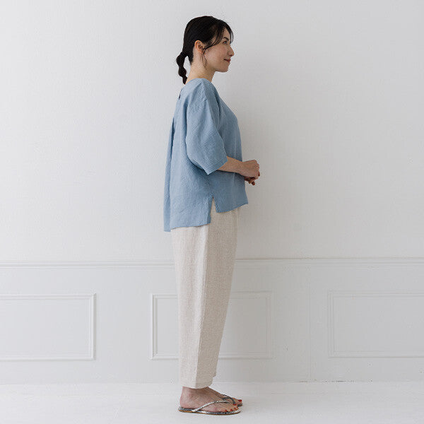 【crea delice】亞麻後背打褶寬版短袖上衣 Japan E-Shop