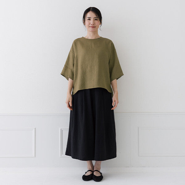 【crea delice】亞麻後背打褶寬版短袖上衣 Japan E-Shop