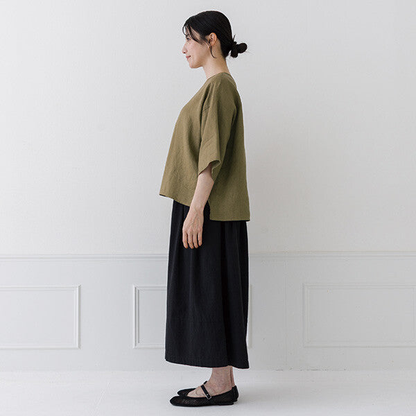 【crea delice】亞麻後背打褶寬版短袖上衣 Japan E-Shop
