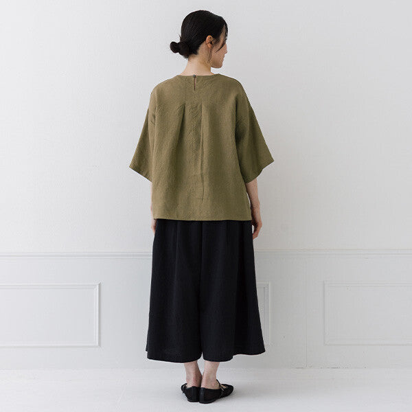 【crea delice】亞麻後背打褶寬版短袖上衣 Japan E-Shop