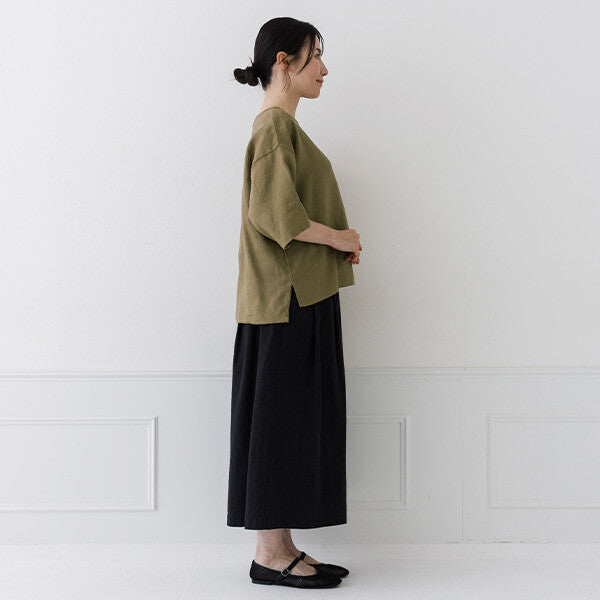 【crea delice】亞麻後背打褶寬版短袖上衣 Japan E-Shop
