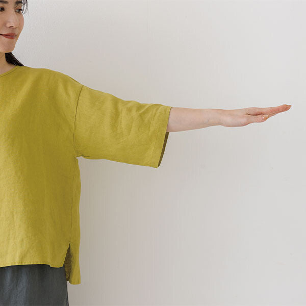 【crea delice】亞麻後背打褶寬版短袖上衣 Japan E-Shop