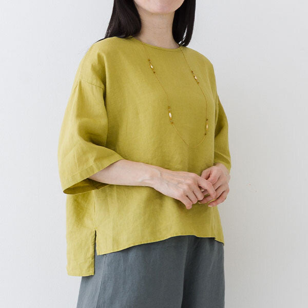 【crea delice】亞麻後背打褶寬版短袖上衣 Japan E-Shop