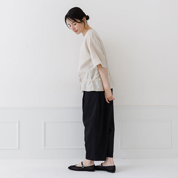 【crea delice】亞麻抽繩腰身寬版上衣 Japan E-Shop
