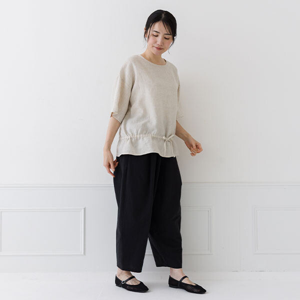 【crea delice】亞麻抽繩腰身寬版上衣 Japan E-Shop