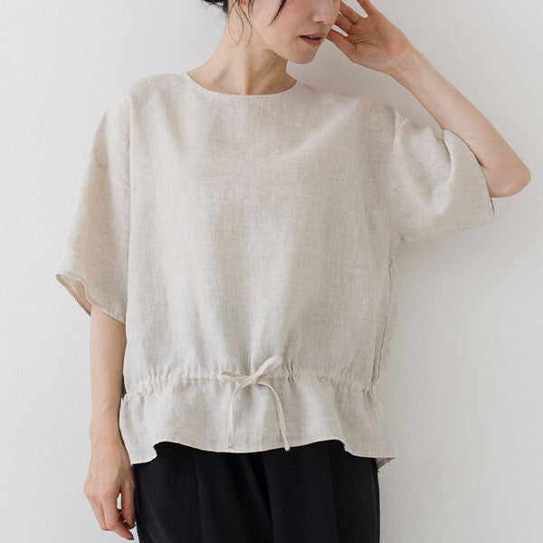 【crea delice】亞麻抽繩腰身寬版上衣 Japan E-Shop