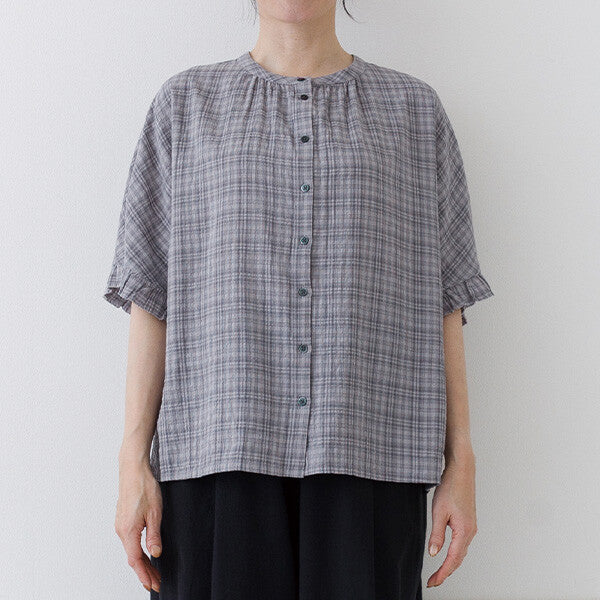 【crea delice】棉混人造絲暗格紋荷葉袖上衣 Japan E-Shop