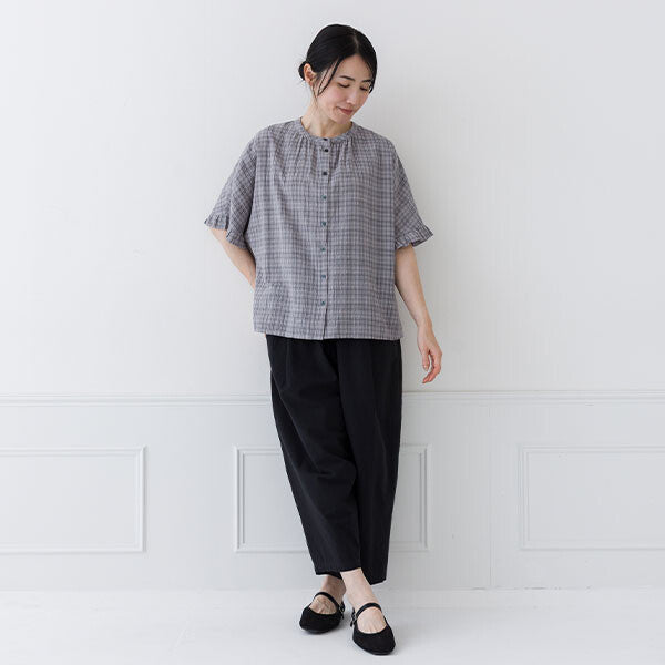 【crea delice】棉混人造絲暗格紋荷葉袖上衣 Japan E-Shop