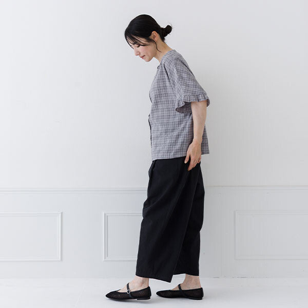 【crea delice】棉混人造絲暗格紋荷葉袖上衣 Japan E-Shop