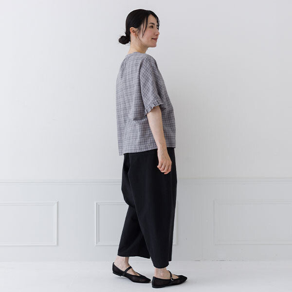 【crea delice】棉混人造絲暗格紋荷葉袖上衣 Japan E-Shop