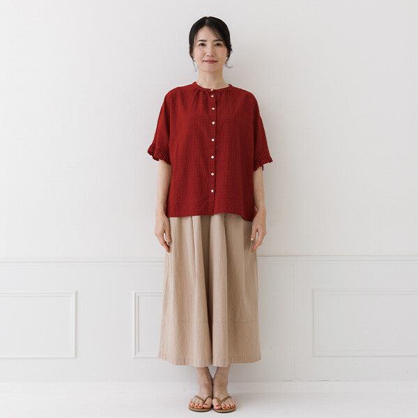 【crea delice】棉混人造絲暗格紋荷葉袖上衣 Japan E-Shop