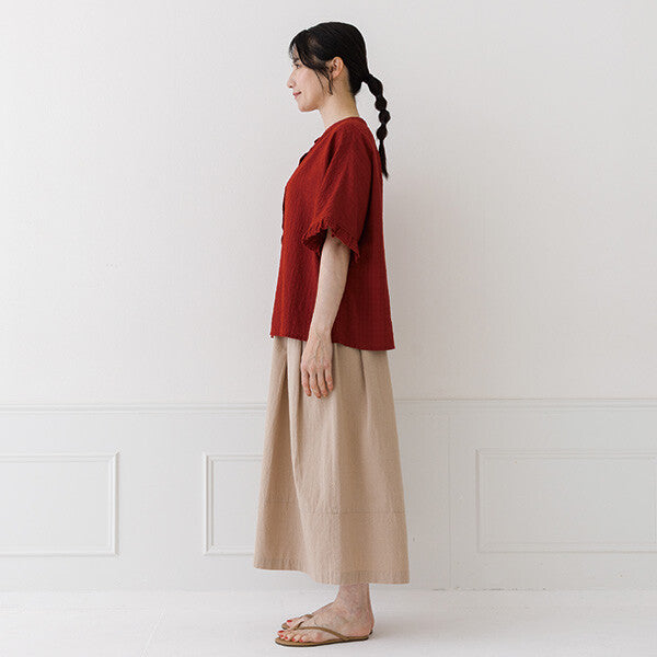 【crea delice】棉混人造絲暗格紋荷葉袖上衣 Japan E-Shop