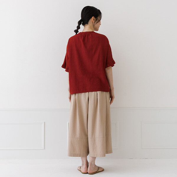 【crea delice】棉混人造絲暗格紋荷葉袖上衣 Japan E-Shop