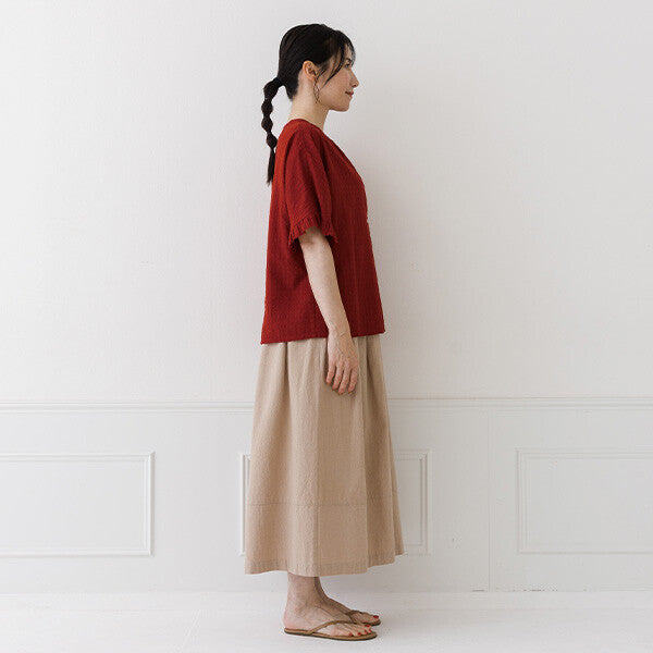 【crea delice】棉混人造絲暗格紋荷葉袖上衣 Japan E-Shop