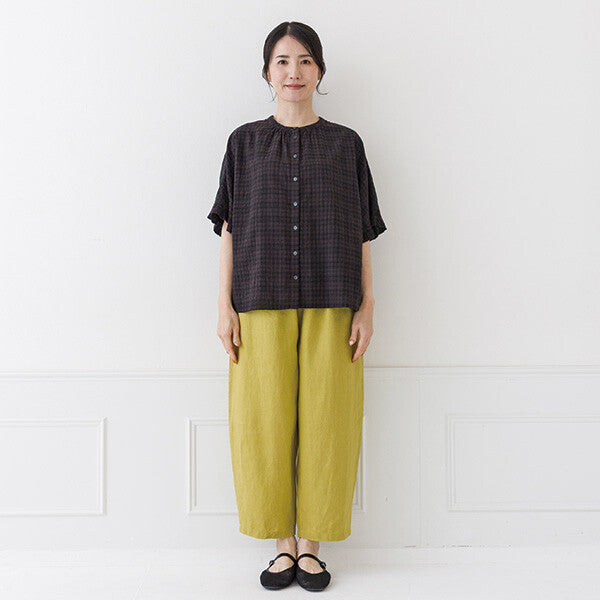 【crea delice】棉混人造絲暗格紋荷葉袖上衣 Japan E-Shop