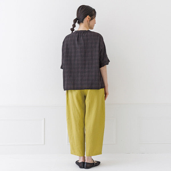 【crea delice】棉混人造絲暗格紋荷葉袖上衣 Japan E-Shop