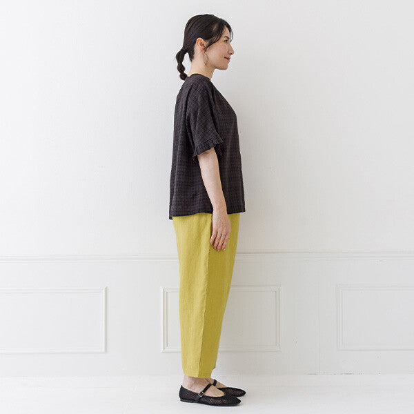 【crea delice】棉混人造絲暗格紋荷葉袖上衣 Japan E-Shop