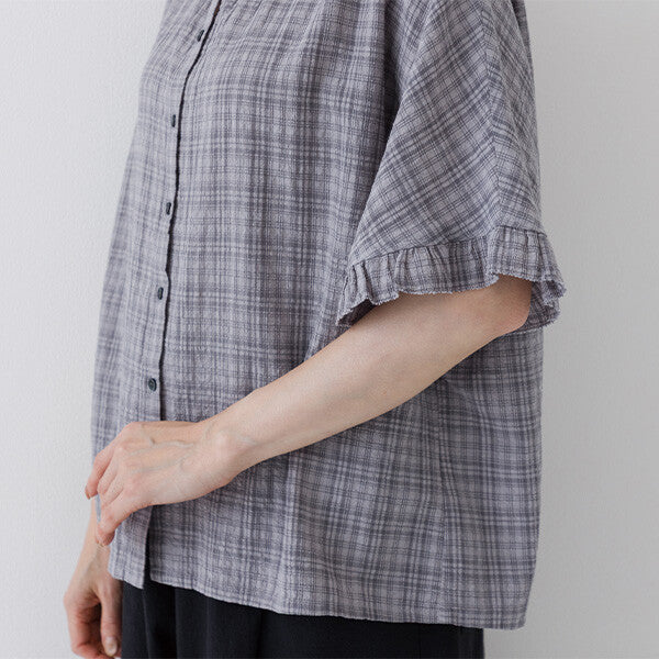 【crea delice】棉混人造絲暗格紋荷葉袖上衣 Japan E-Shop