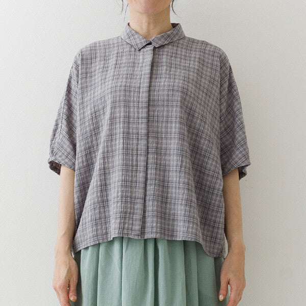 【crea delice】暗紋格紋襯衫領蝙蝠袖上衣 Japan E-Shop