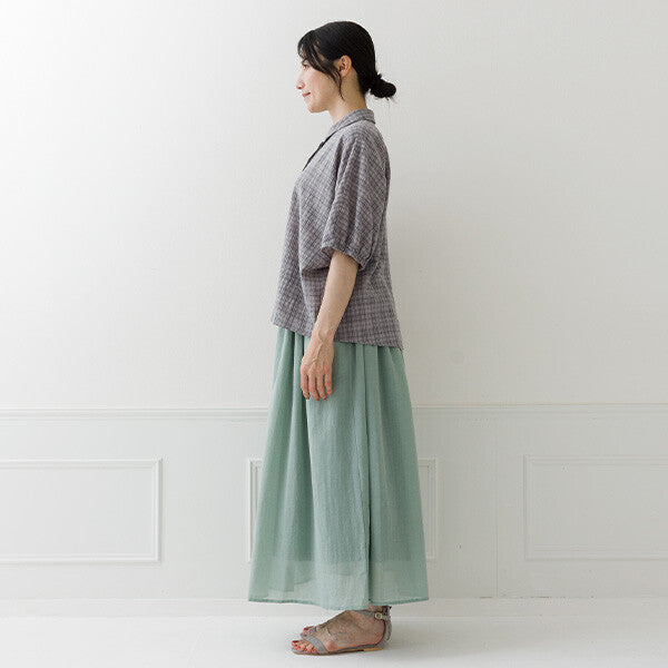 【crea delice】暗紋格紋襯衫領蝙蝠袖上衣 Japan E-Shop