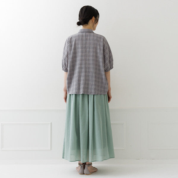 【crea delice】暗紋格紋襯衫領蝙蝠袖上衣 Japan E-Shop