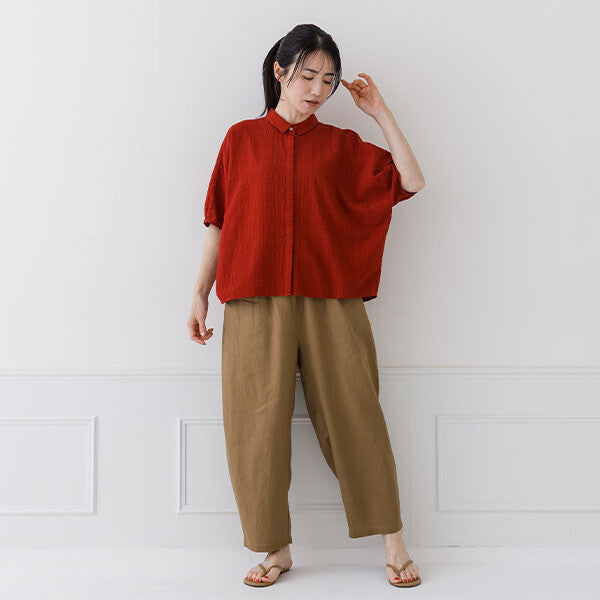 【crea delice】暗紋格紋襯衫領蝙蝠袖上衣 Japan E-Shop