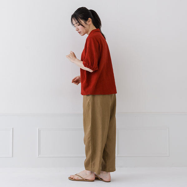 【crea delice】暗紋格紋襯衫領蝙蝠袖上衣 Japan E-Shop