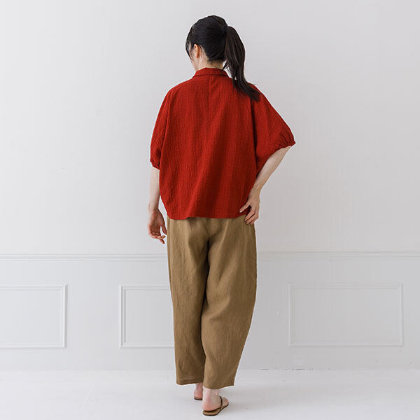【crea delice】暗紋格紋襯衫領蝙蝠袖上衣 Japan E-Shop