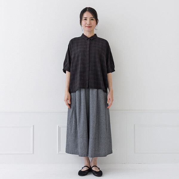 【crea delice】暗紋格紋襯衫領蝙蝠袖上衣 Japan E-Shop