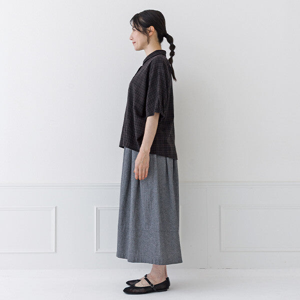 【crea delice】暗紋格紋襯衫領蝙蝠袖上衣 Japan E-Shop