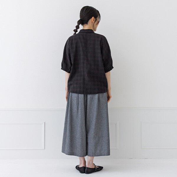 【crea delice】暗紋格紋襯衫領蝙蝠袖上衣 Japan E-Shop